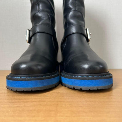 FENDI Short Boots Shoes EU 36 US 6 Leather Black Blue Authentic
