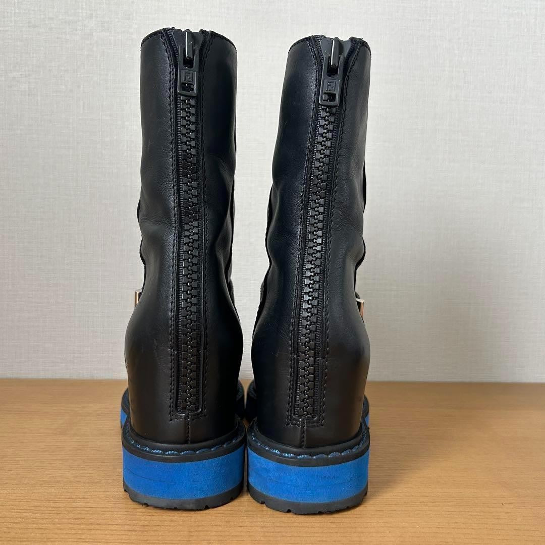 FENDI Short Boots Shoes EU 36 US 6 Leather Black Blue Authentic