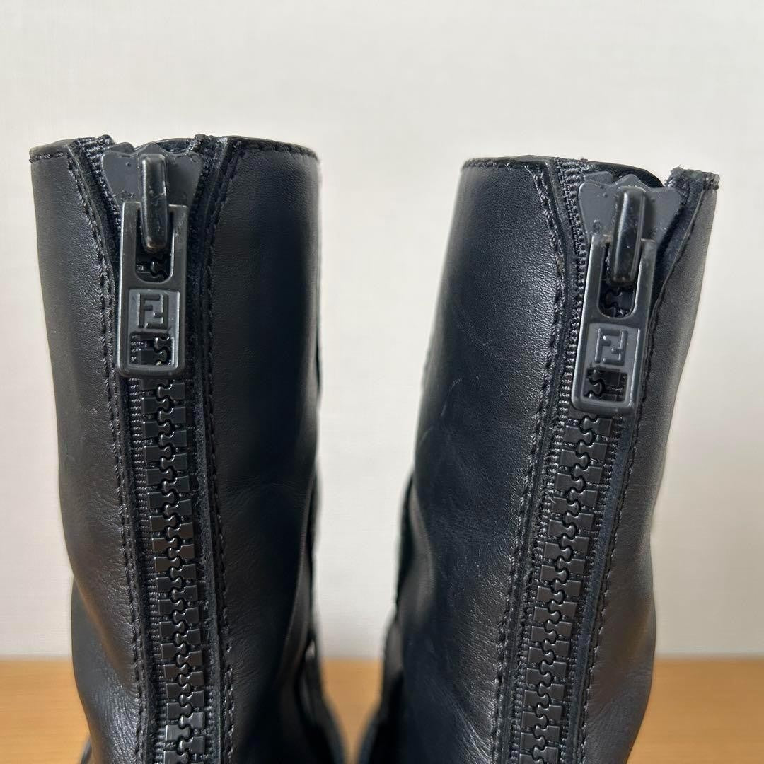 FENDI Short Boots Shoes EU 36 US 6 Leather Black Blue Authentic