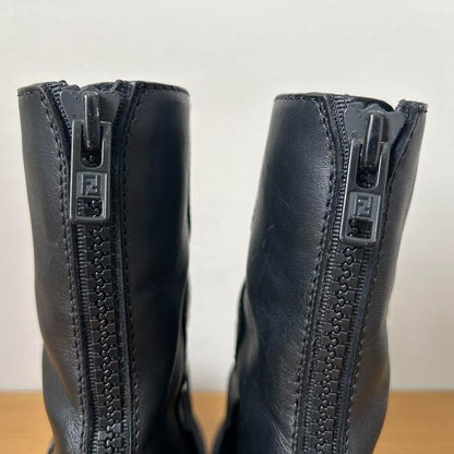 FENDI Short Boots Shoes EU 36 US 6 Leather Black Blue Authentic