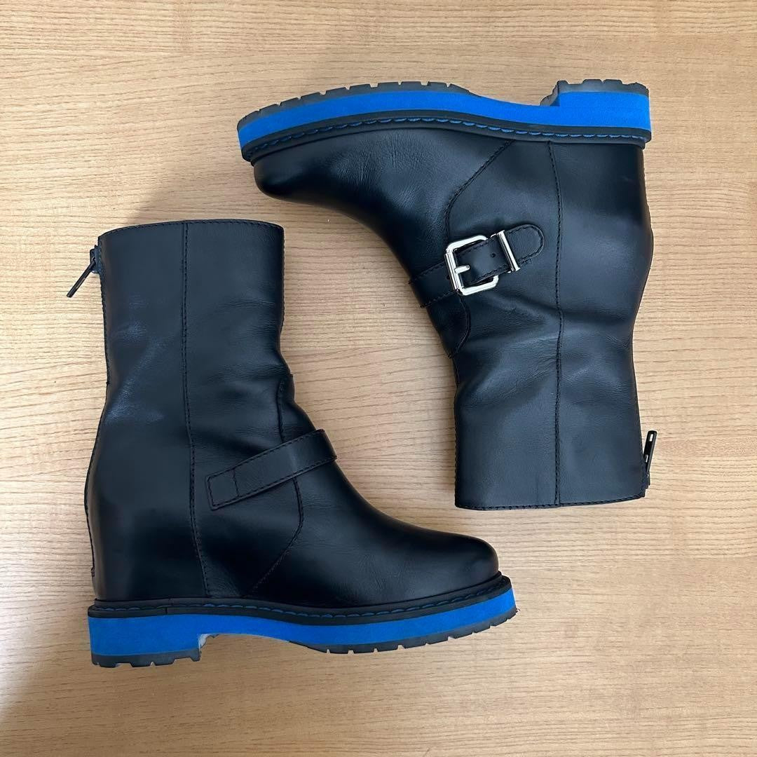 FENDI Short Boots Shoes EU 36 US 6 Leather Black Blue Authentic