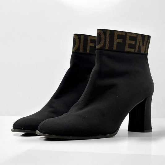 FENDI Short Boots Shoes Logo EU 37 US 7 Suede Black Authentic