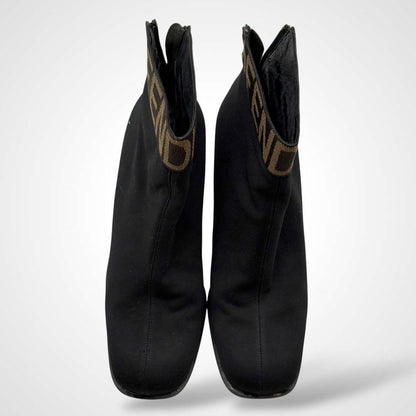 FENDI Short Boots Shoes Logo EU 37 US 7 Suede Black Authentic