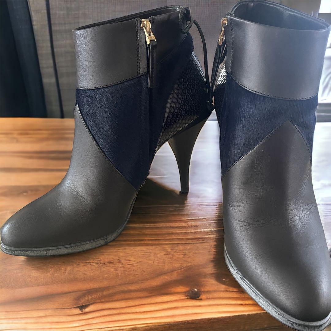 FENDI Short Boots Shoes EU 36.5 US 6.5 Leather Black Authentic