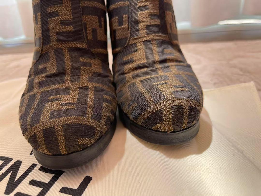 FENDI Short Boots Bootie Shoes FF Zucca EU 37 US 7 Brown Black Authentic