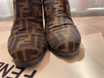 FENDI Short Boots Bootie Shoes FF Zucca EU 37 US 7 Brown Black Authentic