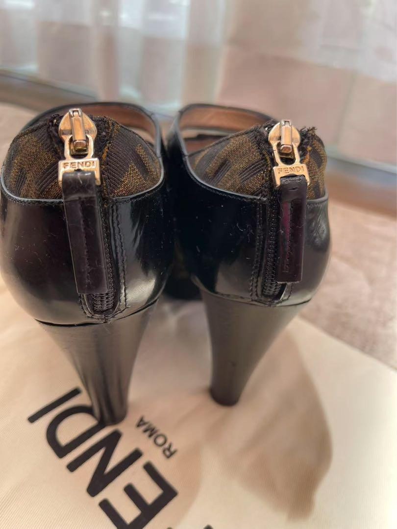 FENDI Short Boots Bootie Shoes FF Zucca EU 37 US 7 Brown Black Authentic
