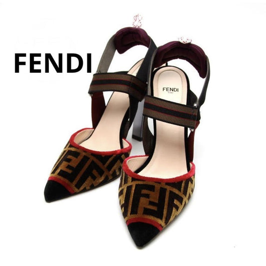 FENDI Shoes Pumps Heel FF Zucca EU 38 US 8 Red Brown Authentic