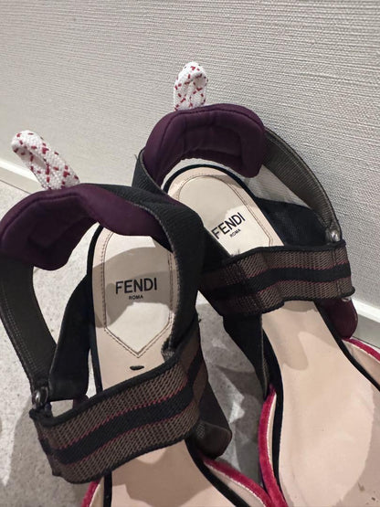 FENDI Shoes Pumps Heel FF Zucca EU 38 US 8 Red Brown Authentic