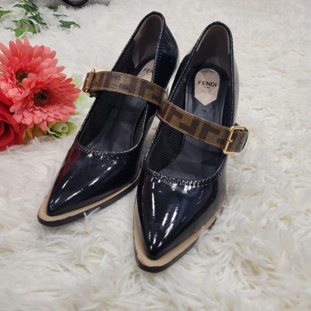 FENDI Shoes Pumps Heel FF Zucca EU 38 US 8 Black Authentic