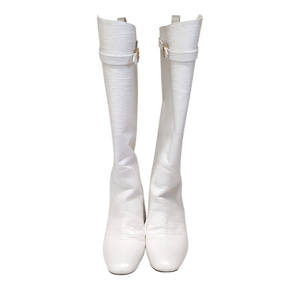 FENDI Long Boots Shoes EU 37 US 7 Leather White Authentic