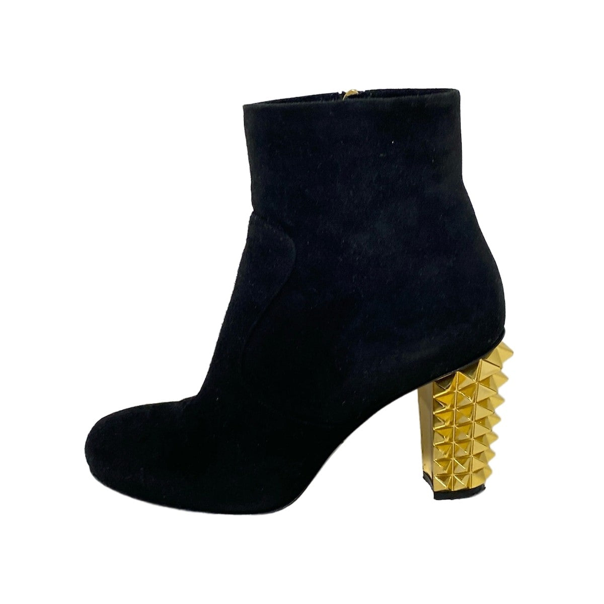 FENDI Short Boots Shoes EU 37 US 7 Suede Black Gold Authentic