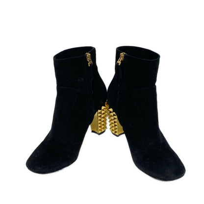 FENDI Short Boots Shoes EU 37 US 7 Suede Black Gold Authentic