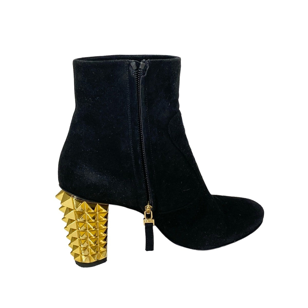 FENDI Short Boots Shoes EU 37 US 7 Suede Black Gold Authentic