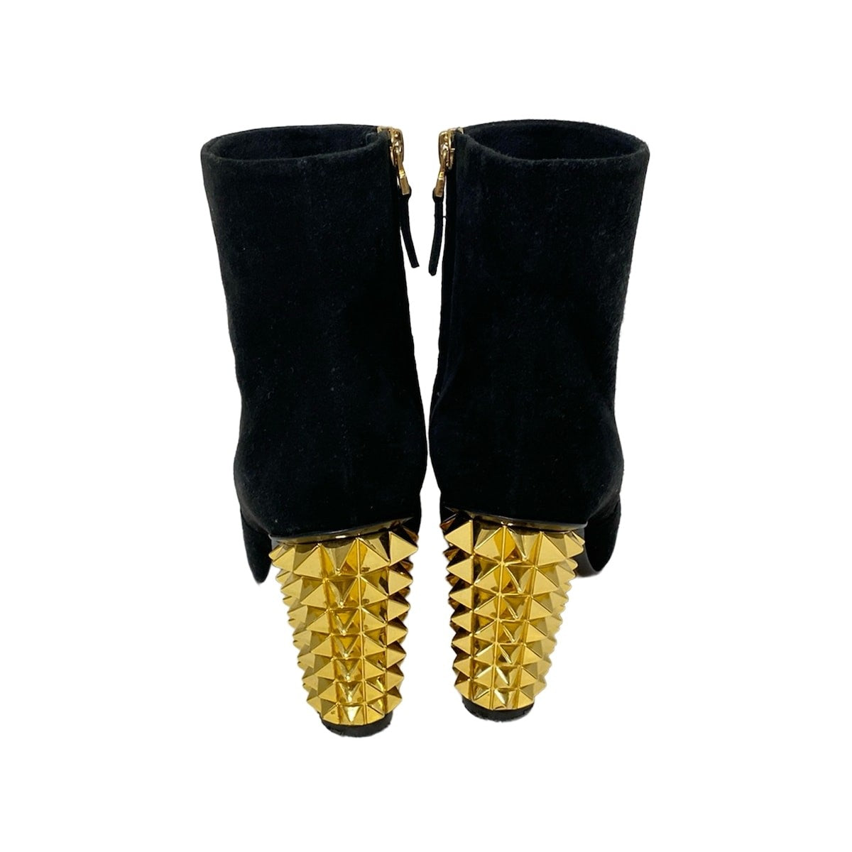FENDI Short Boots Shoes EU 37 US 7 Suede Black Gold Authentic