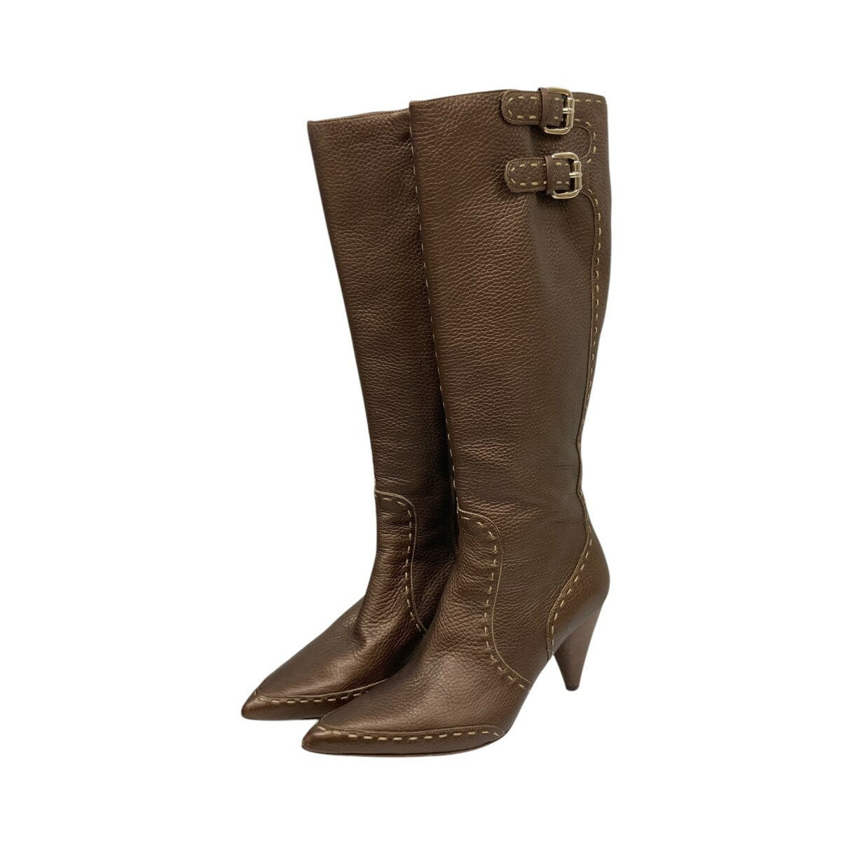 FENDI Long Boots Shoes EU 37.5 US 7.5 Leather Brown Authentic