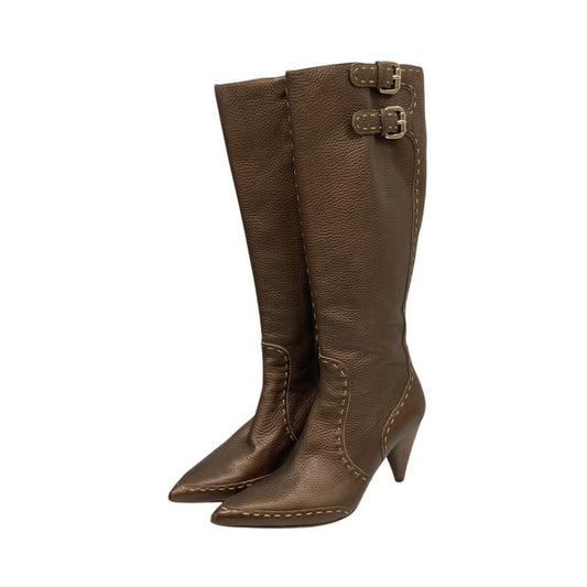 FENDI Long Boots Shoes EU 37.5 US 7.5 Leather Brown Authentic