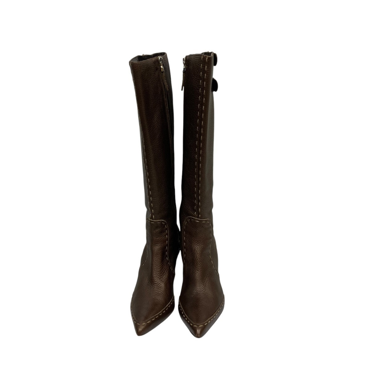 FENDI Long Boots Shoes EU 37.5 US 7.5 Leather Brown Authentic
