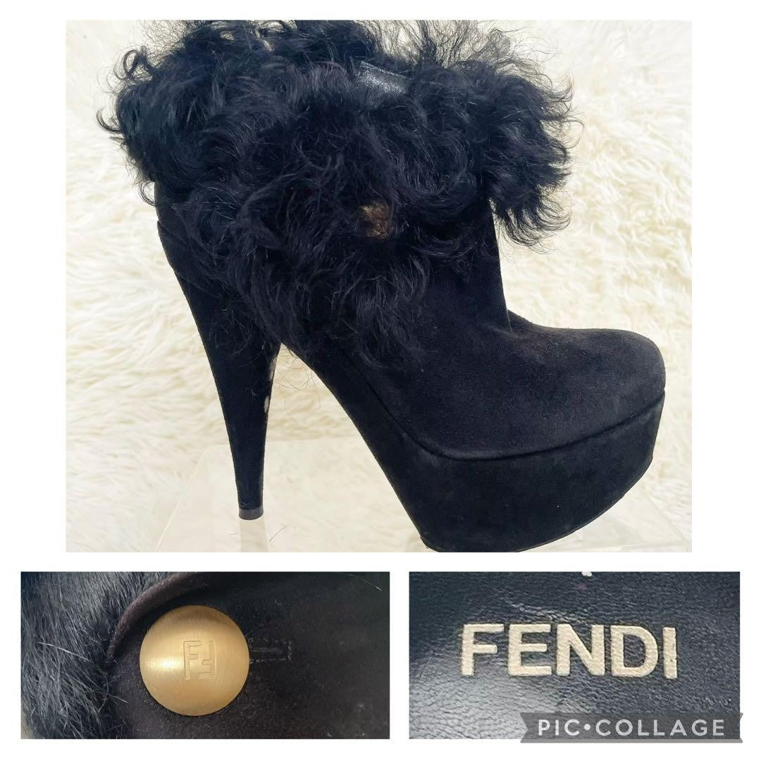 FENDI Short Boots Shoes EU 36.5 US 6.5 Suede Black Authentic