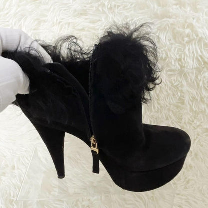 FENDI Short Boots Shoes EU 36.5 US 6.5 Suede Black Authentic