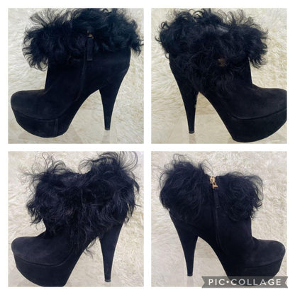 FENDI Short Boots Shoes EU 36.5 US 6.5 Suede Black Authentic