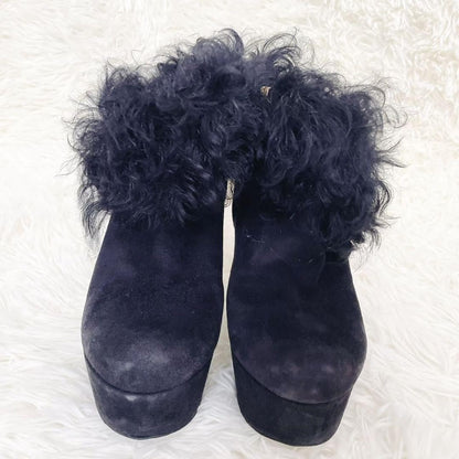 FENDI Short Boots Shoes EU 36.5 US 6.5 Suede Black Authentic