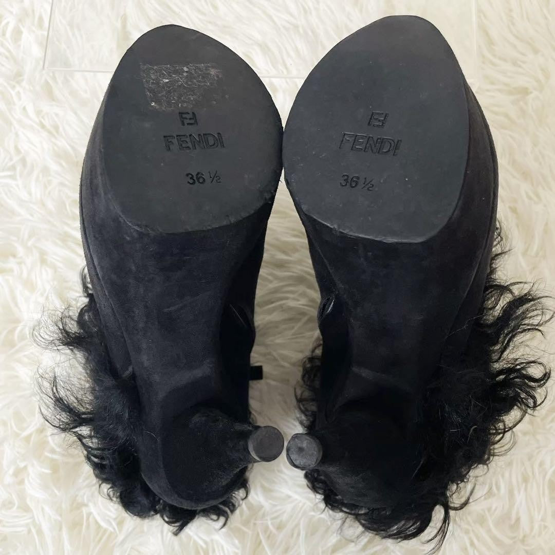 FENDI Short Boots Shoes EU 36.5 US 6.5 Suede Black Authentic