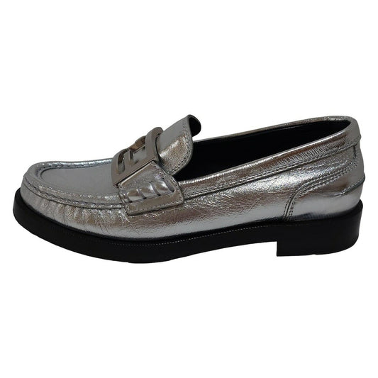 FENDI Loafers Shoes FF EU 36 US 6 Leather Silver Authentic