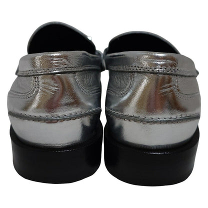 FENDI Loafers Shoes FF EU 36 US 6 Leather Silver Authentic