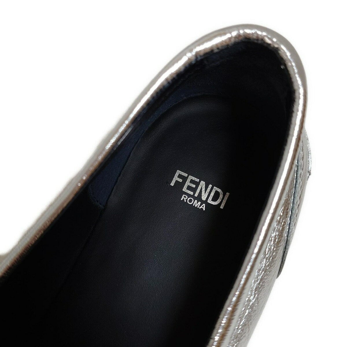 FENDI Loafers Shoes FF EU 36 US 6 Leather Silver Authentic