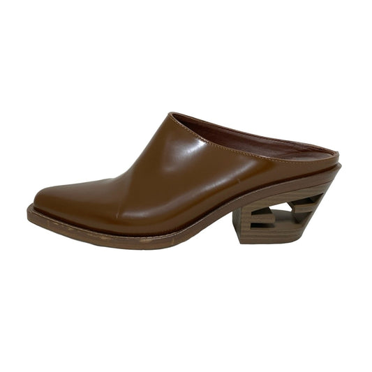FENDI Mule Sandals Shoes EU 37 US 7 Leather Wood Dark Brown Authentic