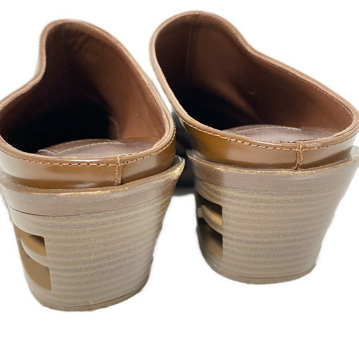 FENDI Mule Sandals Shoes EU 37 US 7 Leather Wood Dark Brown Authentic