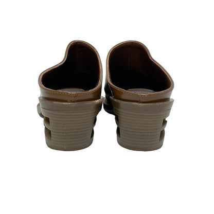 FENDI Mule Sandals Shoes EU 37 US 7 Leather Wood Dark Brown Authentic