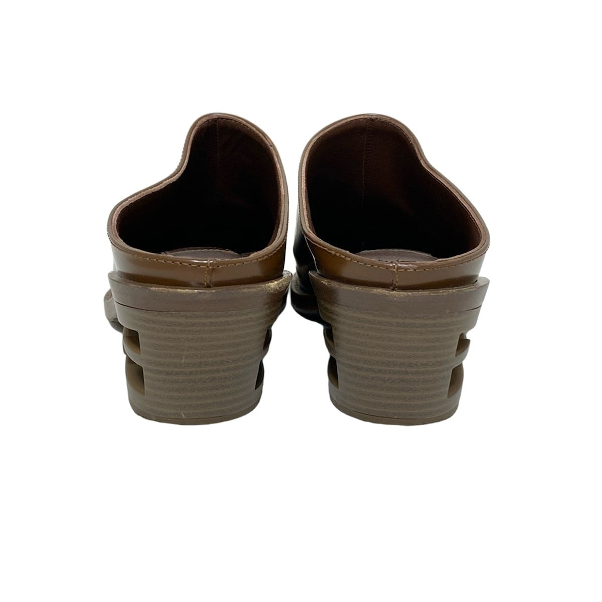 FENDI Mule Sandals Shoes EU 37 US 7 Leather Wood Dark Brown Authentic