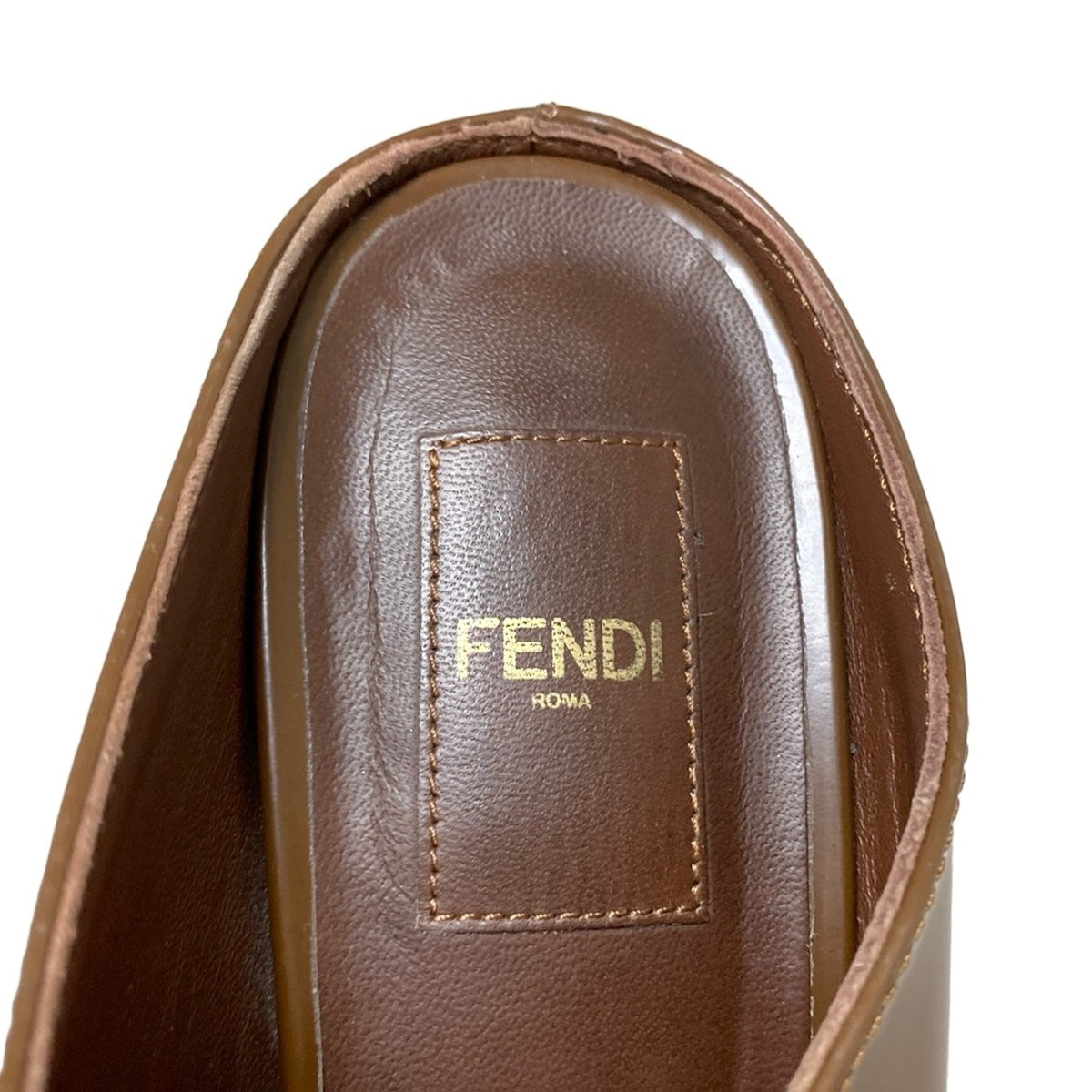 FENDI Mule Sandals Shoes EU 37 US 7 Leather Wood Dark Brown Authentic