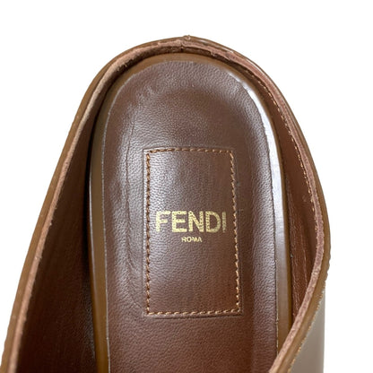 FENDI Mule Sandals Shoes EU 37 US 7 Leather Wood Dark Brown Authentic