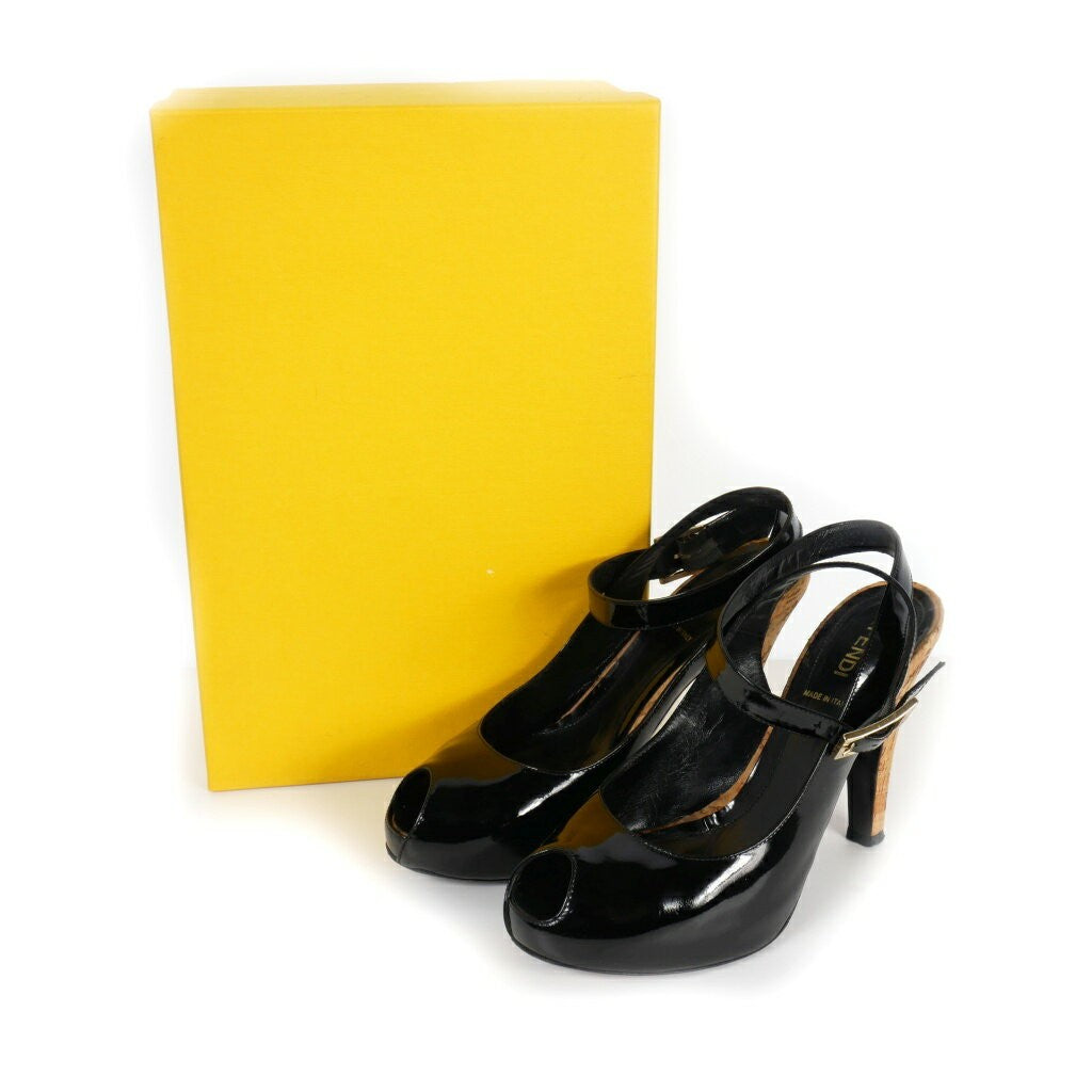 FENDI SPUNTANA Shoes Pumps Heel EU 36.5 US 6.5 Patent Leather Black Authentic