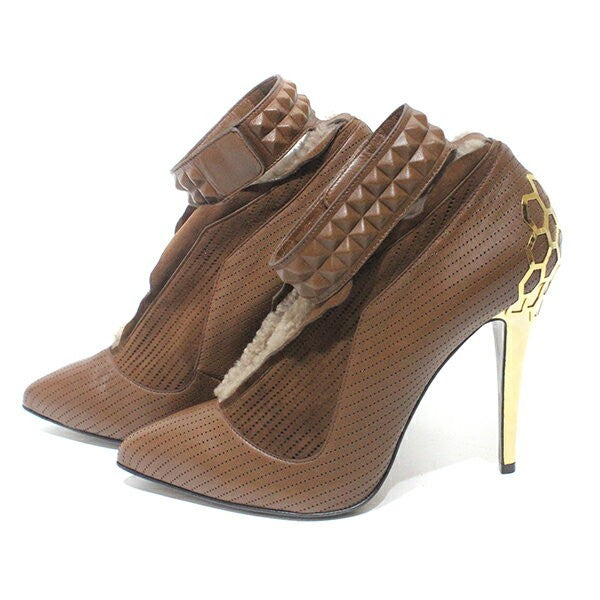 FENDI Shoes Pumps Heel EU 37 US 7 Suede Fur Brown Authentic