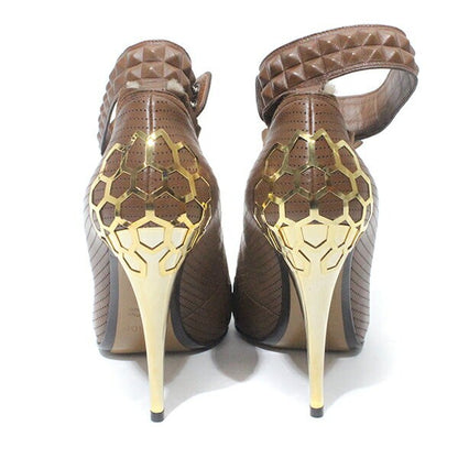 FENDI Shoes Pumps Heel EU 37 US 7 Suede Fur Brown Authentic