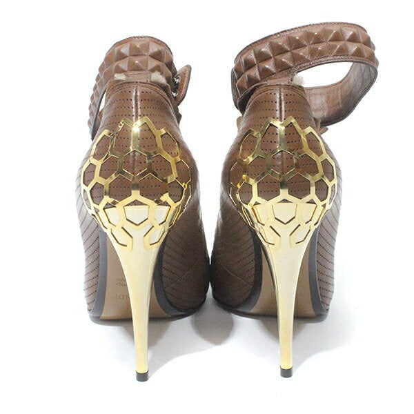 FENDI Shoes Pumps Heel EU 37 US 7 Suede Fur Brown Authentic