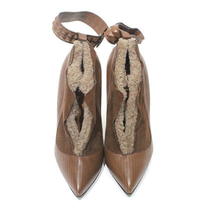 FENDI Shoes Pumps Heel EU 37 US 7 Suede Fur Brown Authentic