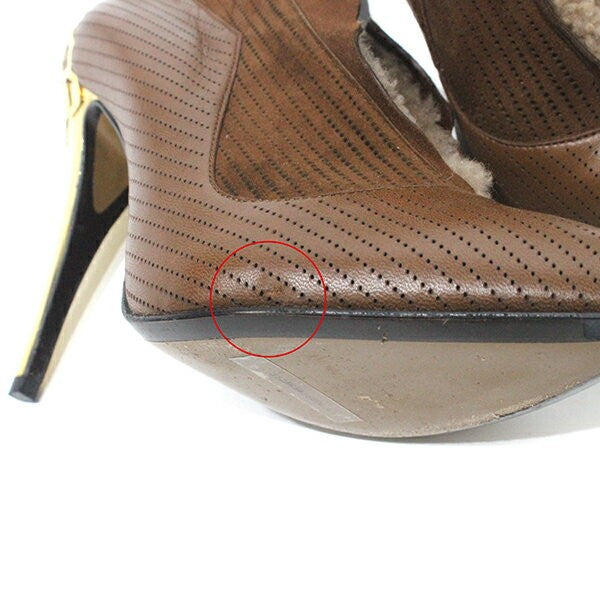 FENDI Shoes Pumps Heel EU 37 US 7 Suede Fur Brown Authentic