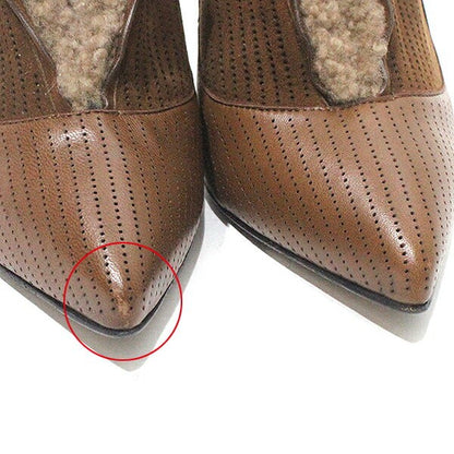 FENDI Shoes Pumps Heel EU 37 US 7 Suede Fur Brown Authentic