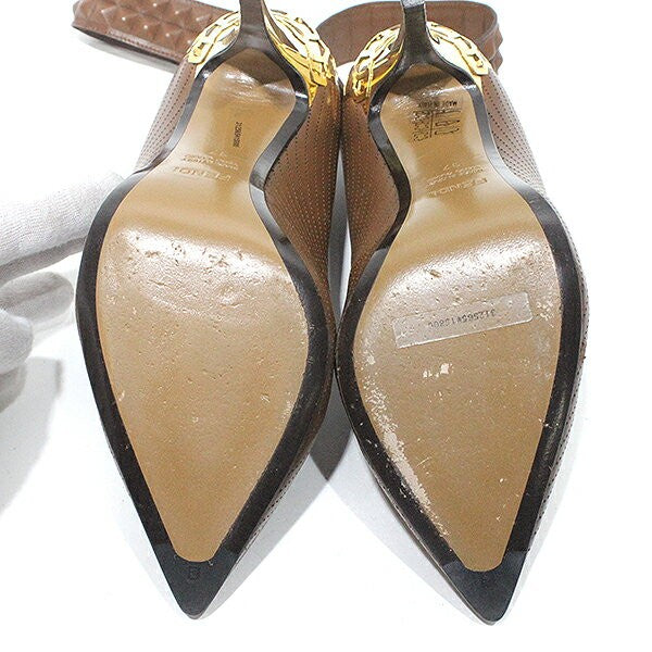 FENDI Shoes Pumps Heel EU 37 US 7 Suede Fur Brown Authentic