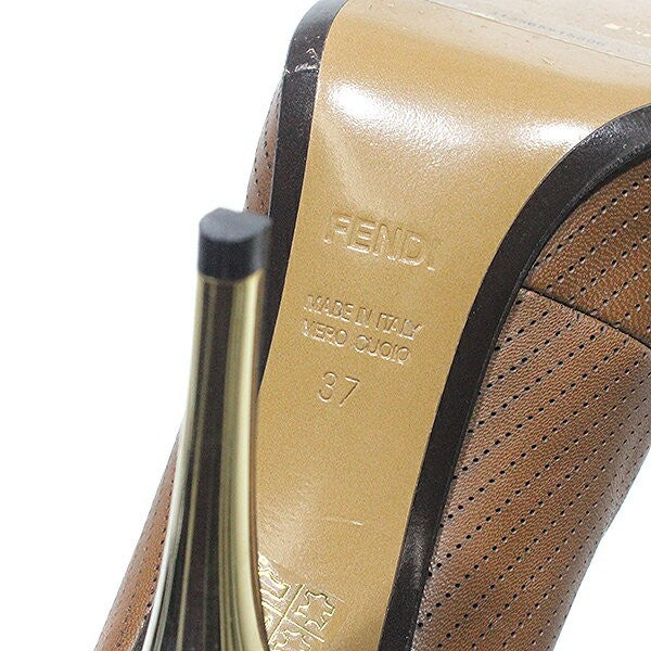 FENDI Shoes Pumps Heel EU 37 US 7 Suede Fur Brown Authentic