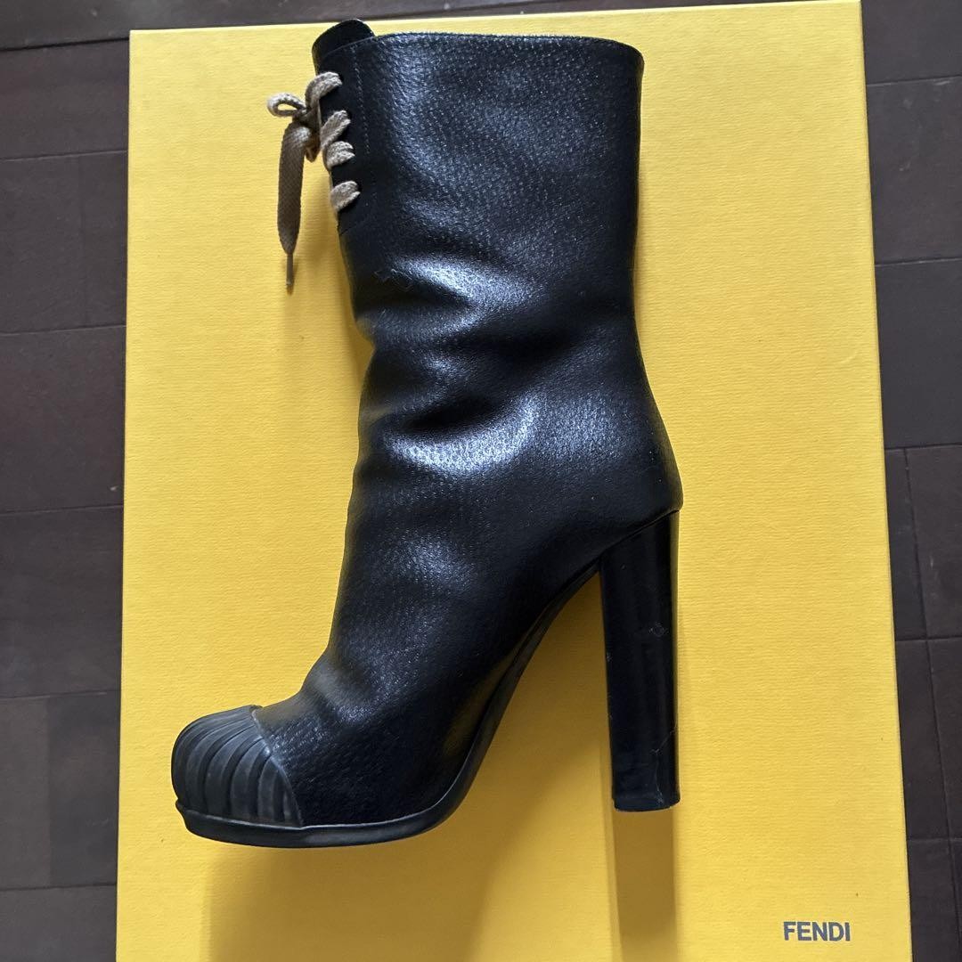 FENDI Boots Shoes EU 35.5 US 5.5 Leather Black Authentic