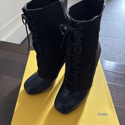 FENDI Boots Shoes EU 37 US 7 Black Navy Brown Authentic