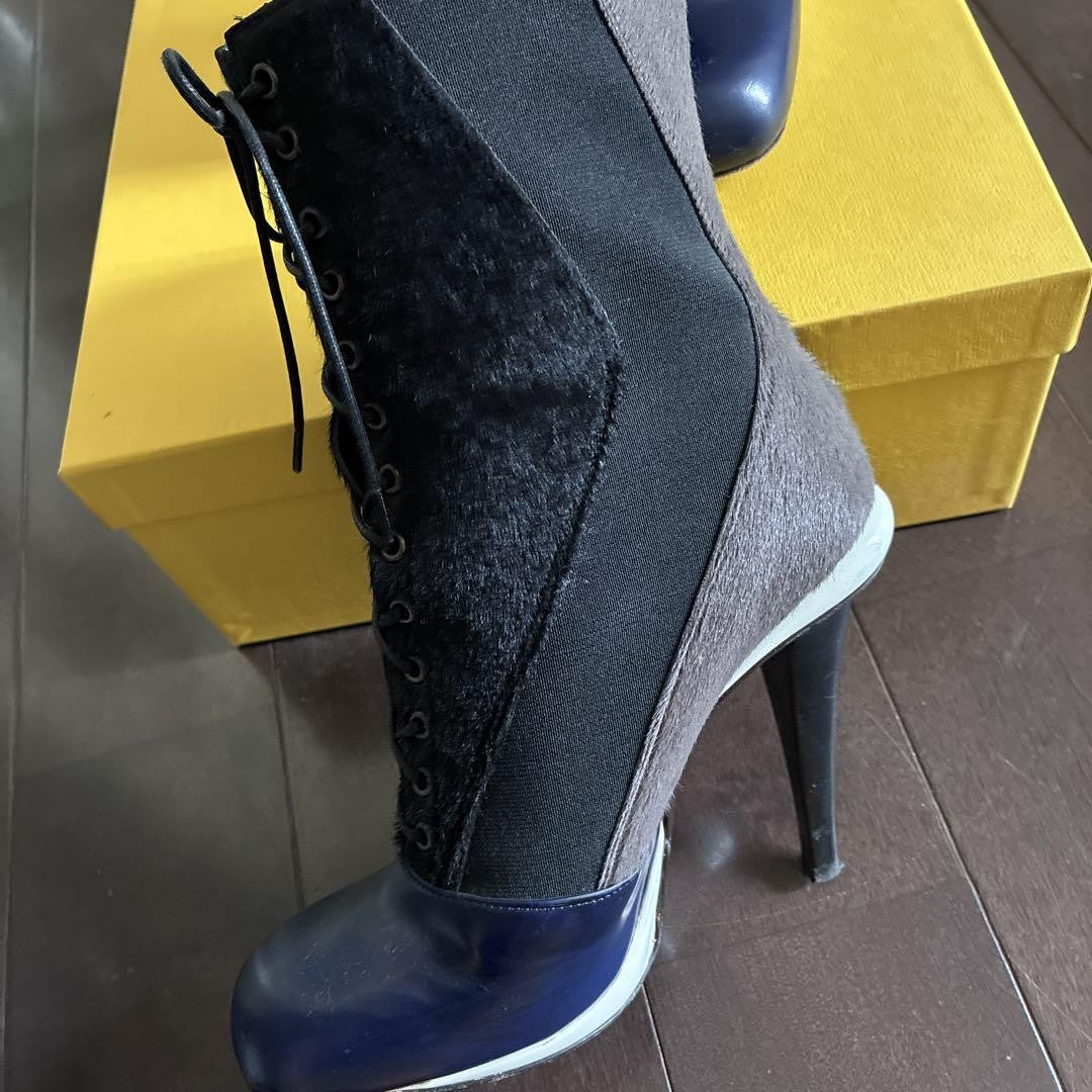 FENDI Boots Shoes EU 37 US 7 Black Navy Brown Authentic