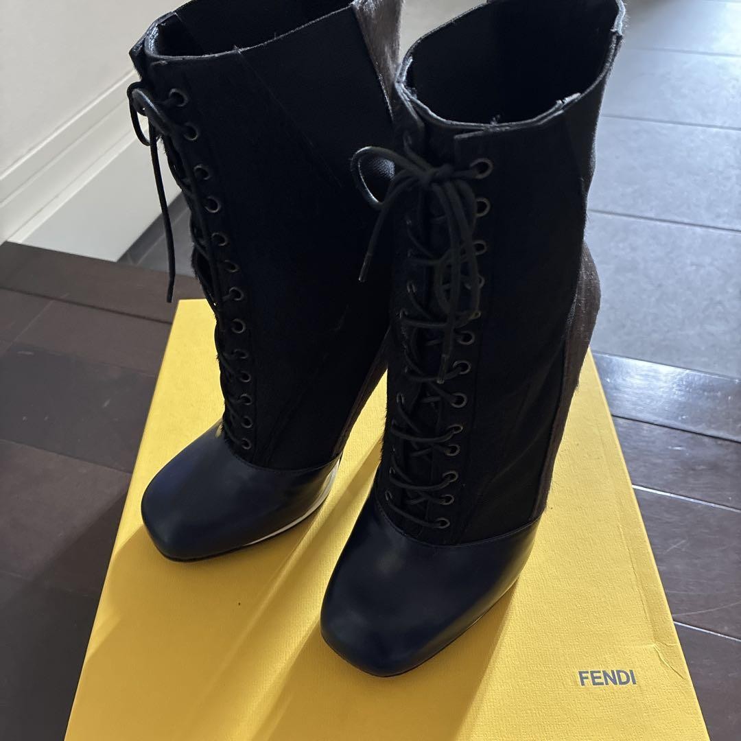 FENDI Boots Shoes EU 37 US 7 Black Navy Brown Authentic