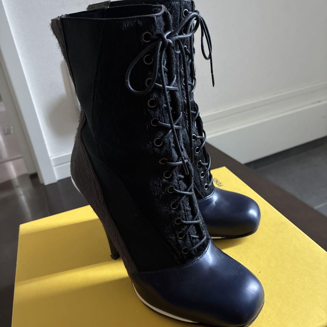 FENDI Boots Shoes EU 37 US 7 Black Navy Brown Authentic